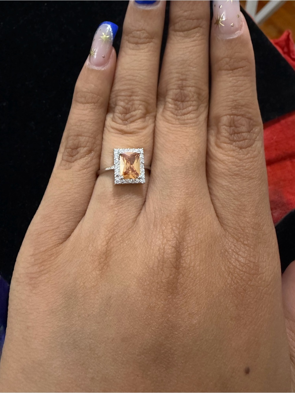 Sterling Silver 925 Morganite Emerald Cut Ring - SZ 6